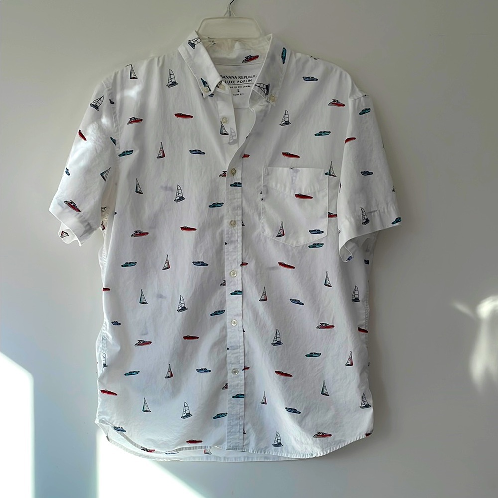 Banana Republic Men's Luxe Cotton Poplin Short Sleeve Shirt Size Large